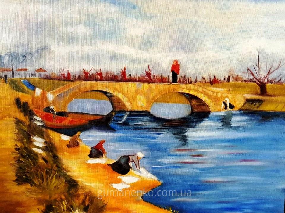 Картина "Мост через канал", холст 60х50 см., масло.