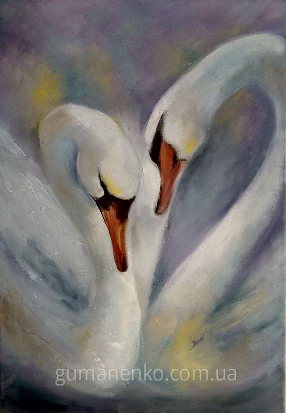 Картина "Пара лебедей", холст 35х50 см., масло.
