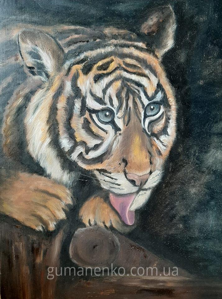 Картина Тигр холст 50х65 см., масло.
