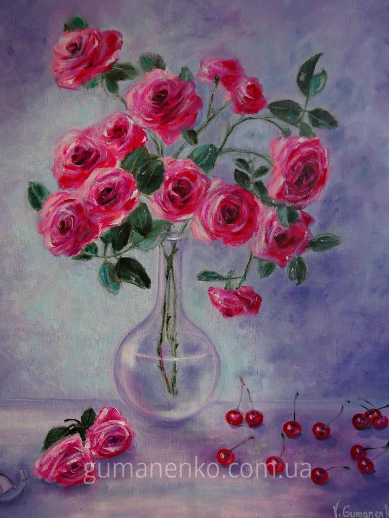 Картина "Летние розы", холст 50х60 см., масло.