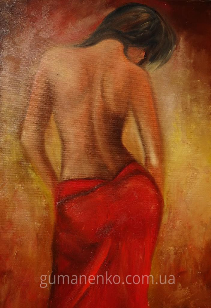 Картина "Девушка в красном", холст 35х50 см., масло.